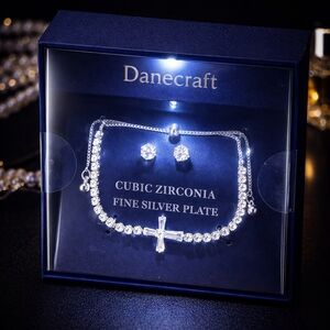 Danecraft Cross bracelet And stud earrings Set In light Up Box